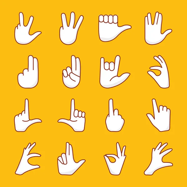 Cartoon Hands Icons Pack Representation Nonverbal Communication Hand Gestures Sign — Stock Vector