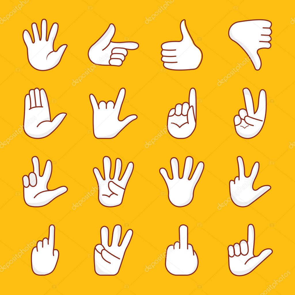 A cartoon hands icons pack is a representation of nonverbal communication through hand gestures such as ok sign, loser sign, air communication, love symbol, thumbs up, power symbol and many more. A pack with the best visuals In cartoon style is here