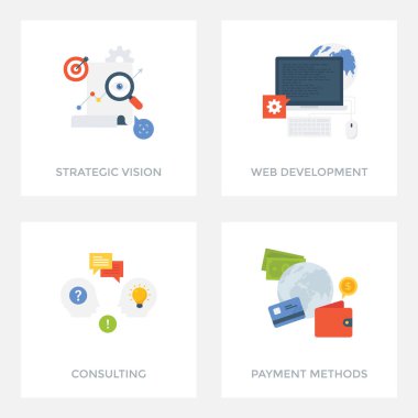 Bu yaratıcı ve stratejik planlama, web geliştirme, internet uygulaması, web mühendislik, danışmanlık, tavsiye ve çok daha fazlası UI ve ux illüstrasyon renkli vektörel çizimler görsel açıklayan ayrıntılı paketi oluşur. Paketi al bir 