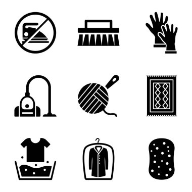 Bu set Kuru Temizleme glif vektörel çizimler kapsar. Burada simgeleri deterjan, katlanmış kumaş için stand, Kuru Temizleme, çanta, Ayakkabı, çorap, pantolon, kanepe ve çok daha fazla ilgili ICN Ütü ile ilgili var. Sadece bu simgeler kapmak ve müşteriler, sitenizin ikna