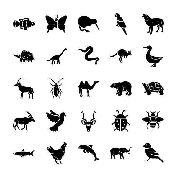 Outstanding Amazing Animals Solid Icons Set Having Vectors Related Wildlife — Stock Vector