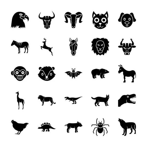 Outstanding Amazing Animals Solid Icons Set Having Vectors Related Wildlife — Stock Vector