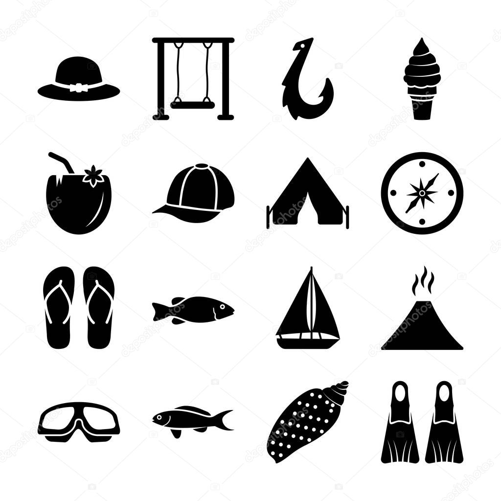 This island solid vectors set giving you immense amount of icons covering almost everything you require during and on vacation either it is beach, camping or any outdoor travel spot. Hold it for best island and camping vacation ahead.