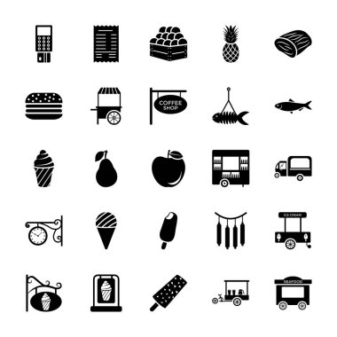 Bu yiyecek ve içecek öğeleri accomodating satıcıları glif simgeler kümesidir. Projelerinizi Gıda Bloglama gibi konularda varsa, bu nedenle gıda vlogging, fırın veya diğer kesinlikle bu paketi kapmak ve yaratıcı bu simgeleri kullanmak atama ile ilgili