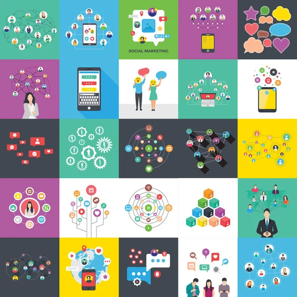 Social Networking Banners Flat Illustrations Set Denoting Offer Numerous Data — Stock Vector