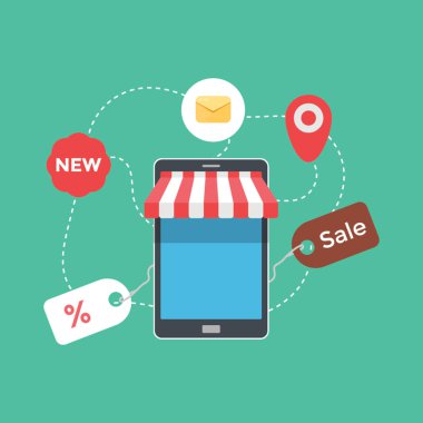 Online alışveriş düz illüstrasyon, konsept alışveriş M ticaret