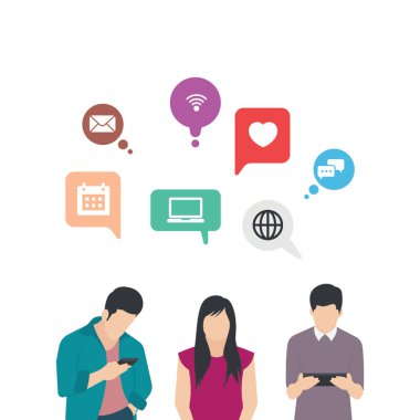 Mobil iletişim düz illüstrasyon, sosyal medya