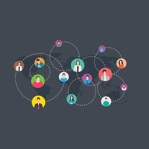 Redes Sociales Ilustración Plana Trabajo Equipo Social — Vector de stock