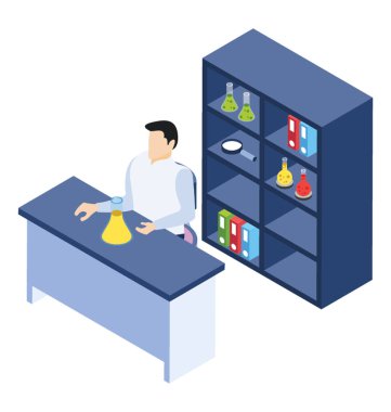 Laboratuar attendent ya da danışman izometrik simgesi tasarım