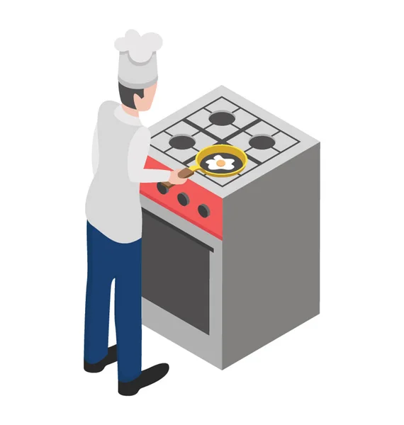 Diseño Del Icono Plano Del Quiosco Cocina Freír Huevo — Vector de stock