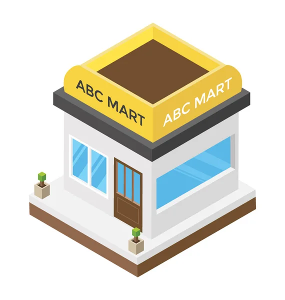 Mini Centro Comercial Icono Isométrico Del Mercado — Vector de stock