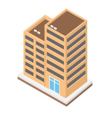 Düz izometrik simgesi tasarım yüksek artış bina, gökdelen 