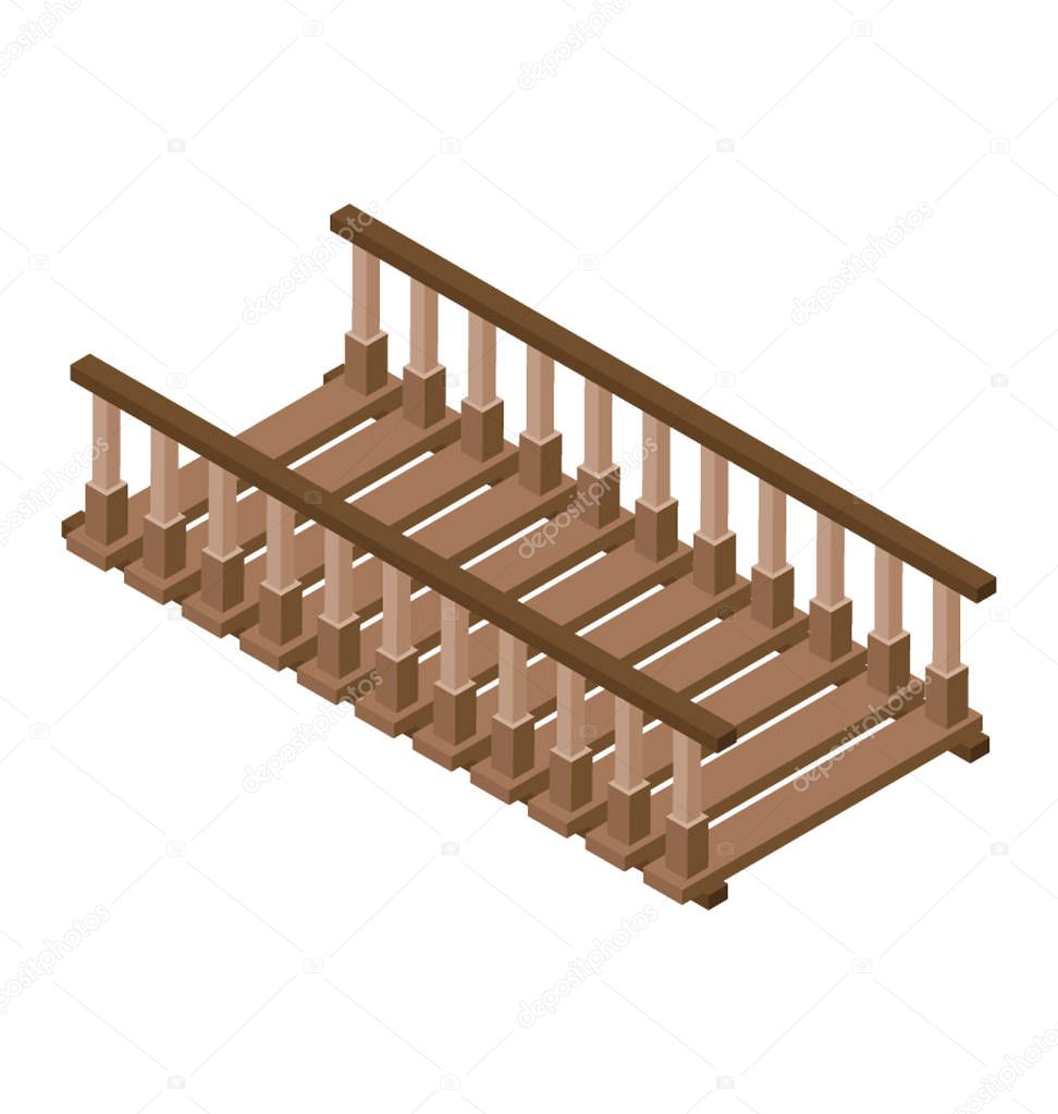 Wooden bridge isometric icon 