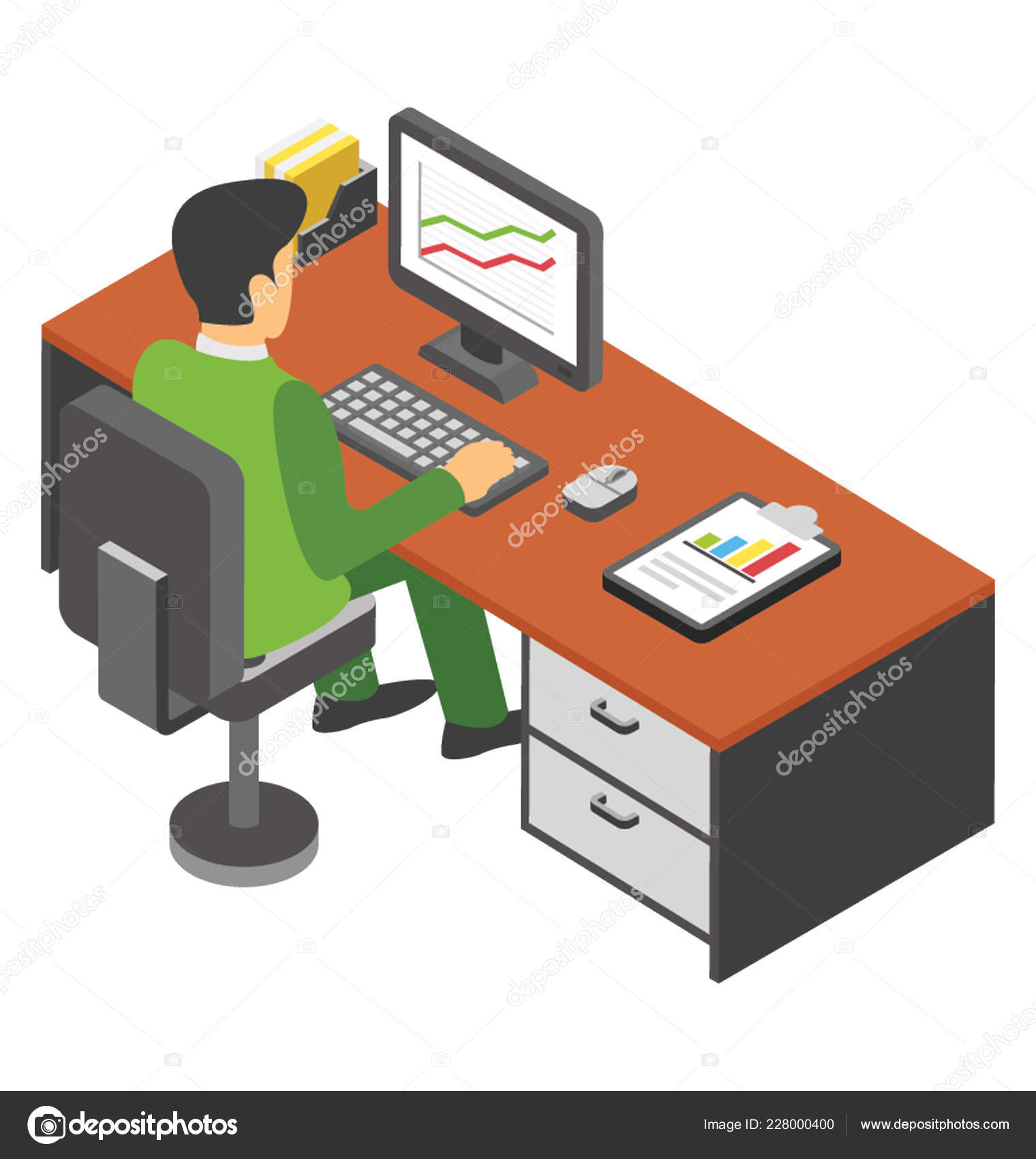 Employee Desk Person Working Flat Icon Stock Vector