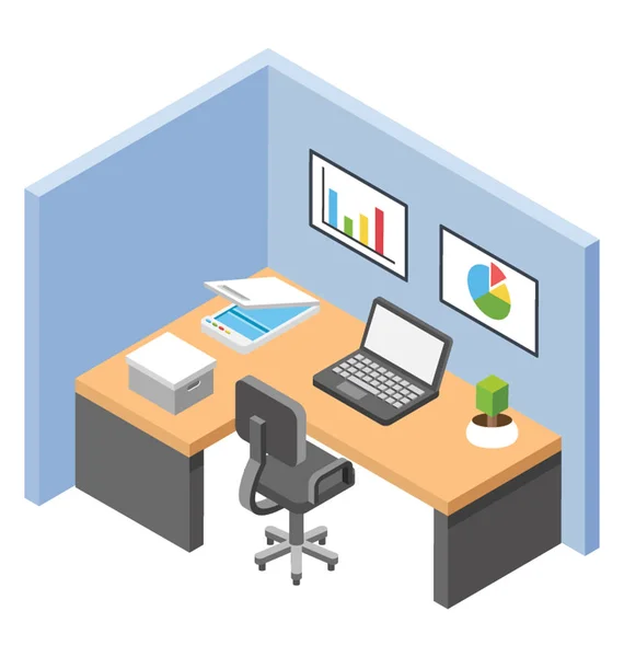 Office Hutten Werkplek Platte Pictogram — Stockvector