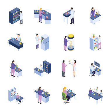 Bu araştırma laboratuvarı izometrik simgeler paketidir. Ve benzeri laboratuar deney, laboratuvar testi, bilimsel laboratuvar, laboratuar işçisi, atom yapısı, kimyasal reaksiyon gibi burada simgeleri görebilirsiniz. Bu paketi al ve sonsuz göstermek üstünde senin estetik etkisi. 