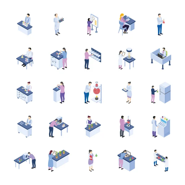 Dit Wetenschappelijk Laboratorium Isometrisch Icons Pack Ziet Pictogrammen Hier Zoals — Stockvector