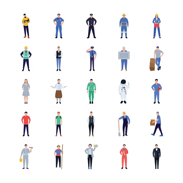 Professions Flat Icons Design People Represent Individuality Each Person Pack — Stock Vector