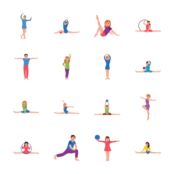 Este Paquete Iconos Planos Ejercicio Gimnasia Para Niños Pueden Ver — Vector de stock