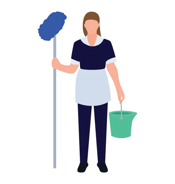 Mopping Girl Flat Icon Design — Stock Vector