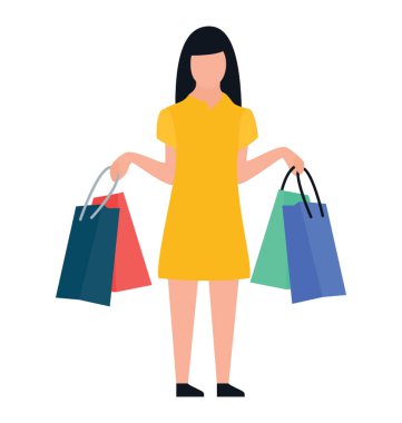 Alışveriş kız düz simgesi tasarım, serbest zaman