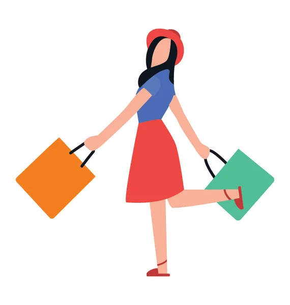 Shopping Fille Conception Icône Plat Temps Libre — Image vectorielle