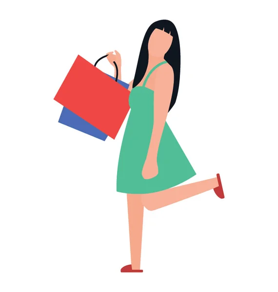 Shopping Girl Flat Icon Design Buying Time — Stock Vector