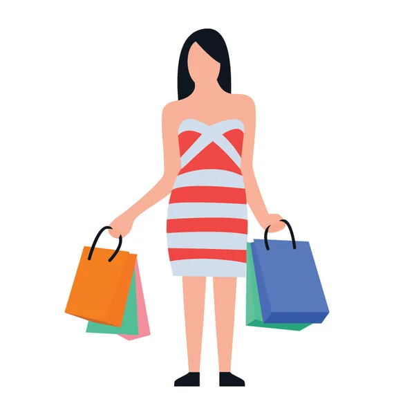 Shopping Fille Conception Icône Plat Temps Libre — Image vectorielle