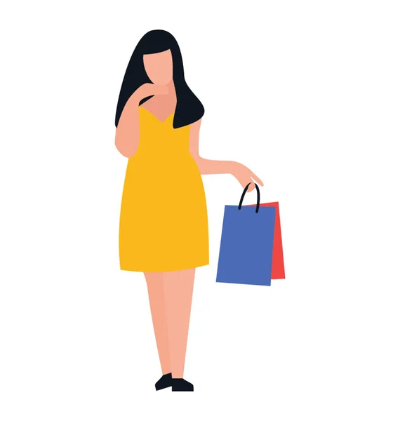 Shopping Mädchen Flache Ikone Design Freizeit — Stockvektor
