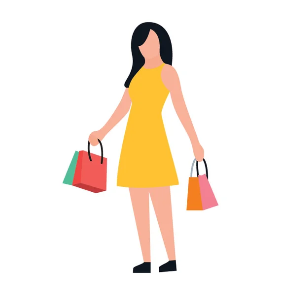 Shopping Fille Conception Icône Plat Temps Libre — Image vectorielle