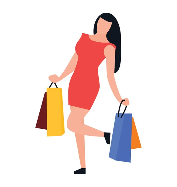Alışveriş Kız Düz Simgesi Tasarım Serbest Zaman — Stok Vektör