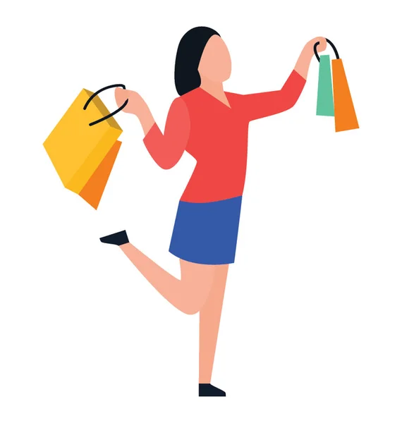 Shopping Fille Conception Icône Plat Temps Libre — Image vectorielle