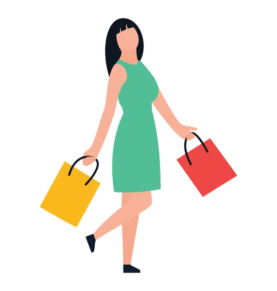 Shopping Girl Flache Ikone Design Dinge Kaufen — Stockvektor