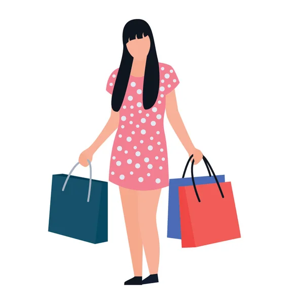 Alışveriş Kız Düz Simgesi Tasarım Serbest Zaman — Stok Vektör