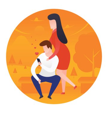 Romantik Çift düz resimde, iki poz