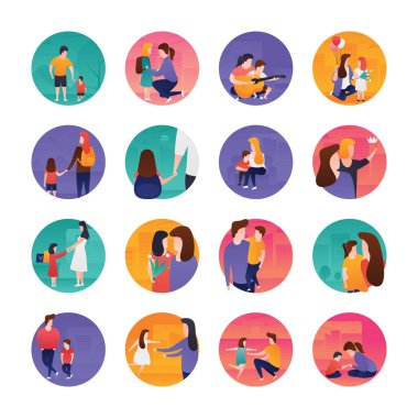 Anne ve babaları gün düz simgeler paketi cazip görsel gösterilen aşk olması ve ebeveynlik sevgi bu. Bu göz alıcı paketi kapmak ve ilgili alanında kullanmak.  