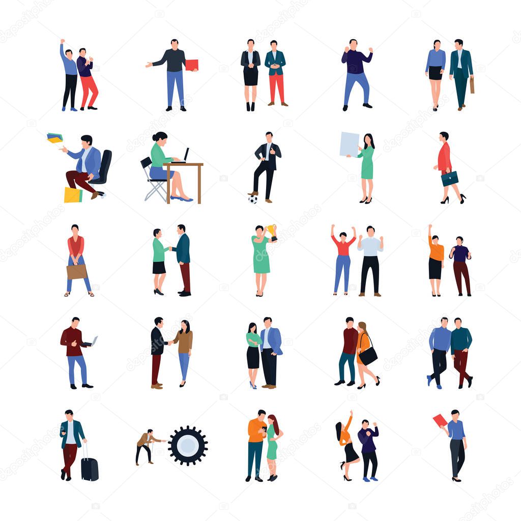 For working together and building belief in oneself here we have co working people flat icons pack. The creativity of this pack attracts the viewer's to hold and use in related field. 