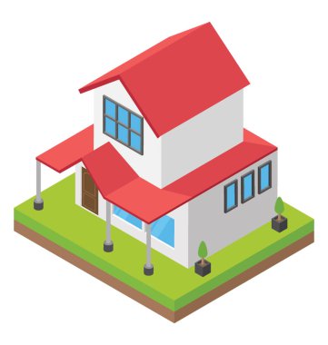 Bir yerel lojman binası, otel izometrik simgesi 