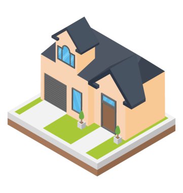 Bir yerel lojman binası, otel izometrik simgesi 