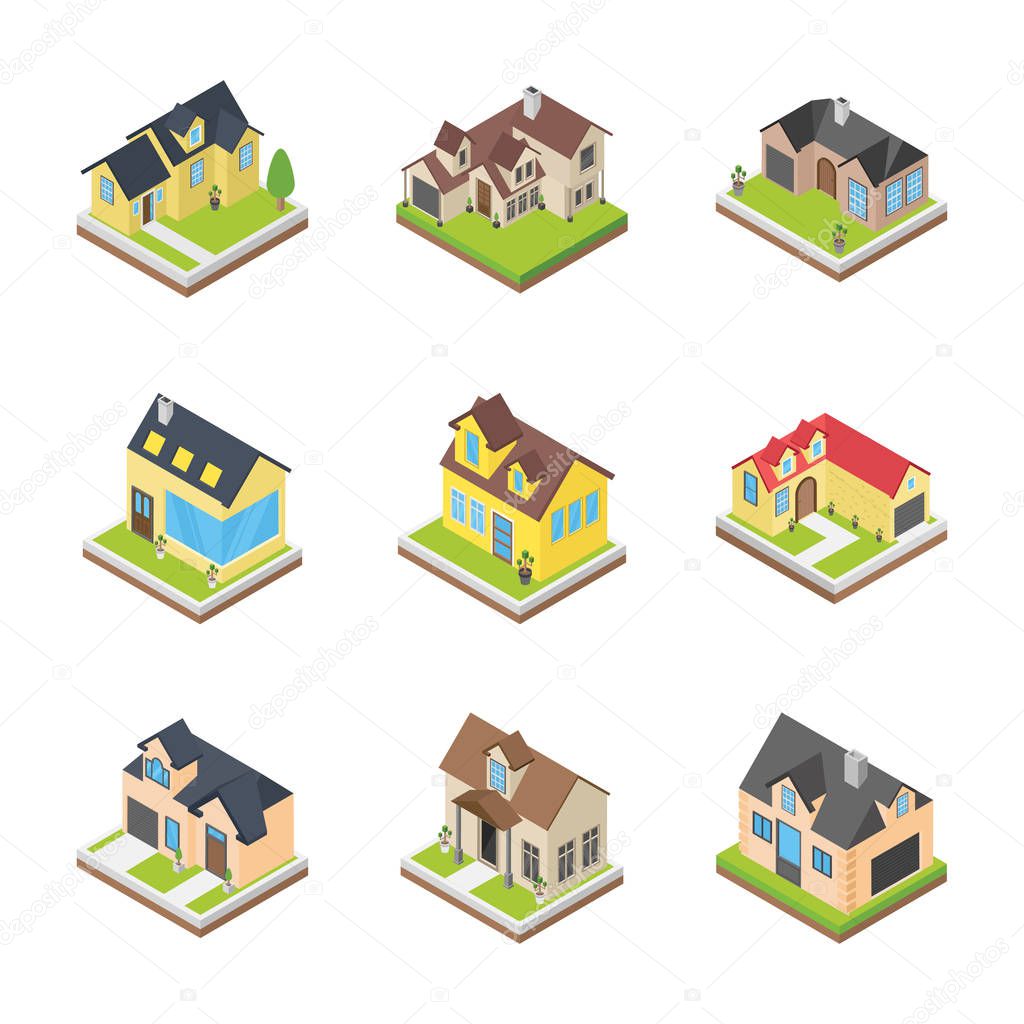 Here comes a pack of houses buildings designed exquisitely representing architectures and  buildings in form of isometric vectors. The pack is created in a way you can edit, modify and resize its icons as per requirement, Hold this pack for lavishin
