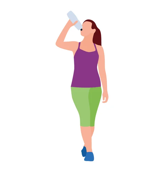 Chica Beber Agua Plana Icono Diseño — Vector de stock