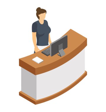 Otel resepsiyonist Resepsiyon izometrik simge vektör 