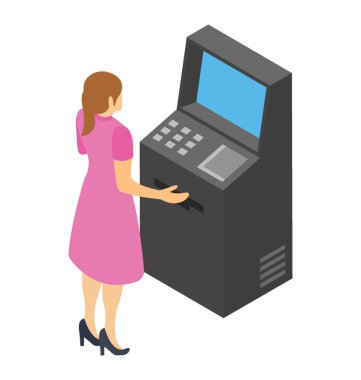 Nakit izometrik simgesi tasarım çekilmeye çalışma atm makine 