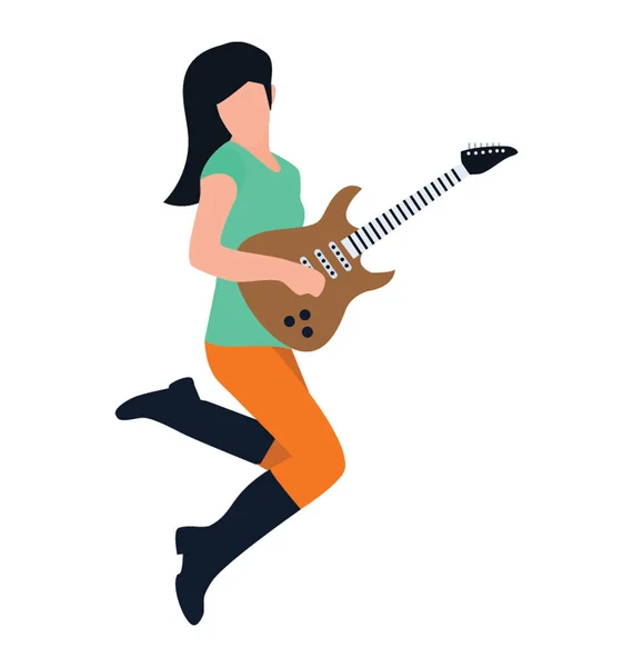 Karakter Rata Perempuan Bermain Gitar - Stok Vektor