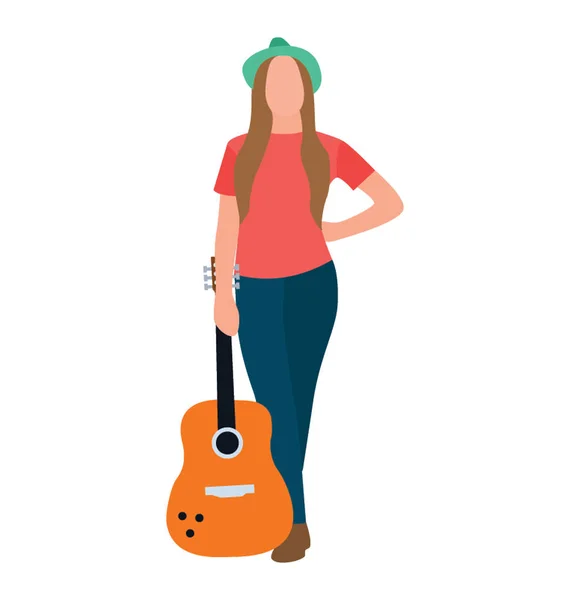 Lady Guitarist Flat Character — Stock Vector