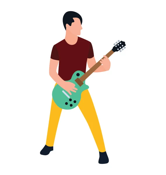 Personaje Plano Guitarra Masculina — Vector de stock