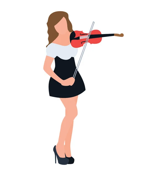 Female Playing Violin Flat Character — Stock Vector