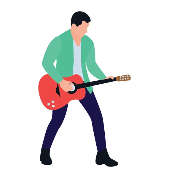 Personaje Plano Guitarra Masculina — Vector de stock