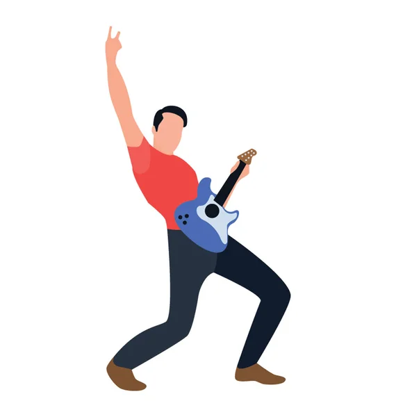 Personaje Plano Guitarra Masculina — Vector de stock