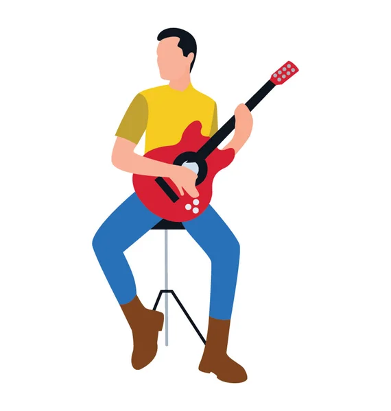 Personagem Plano Homem Tocando Guitarra — Vetor de Stock